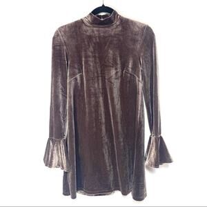Lucca Couture Bronze Velour Turtleneck Mini Dress XS